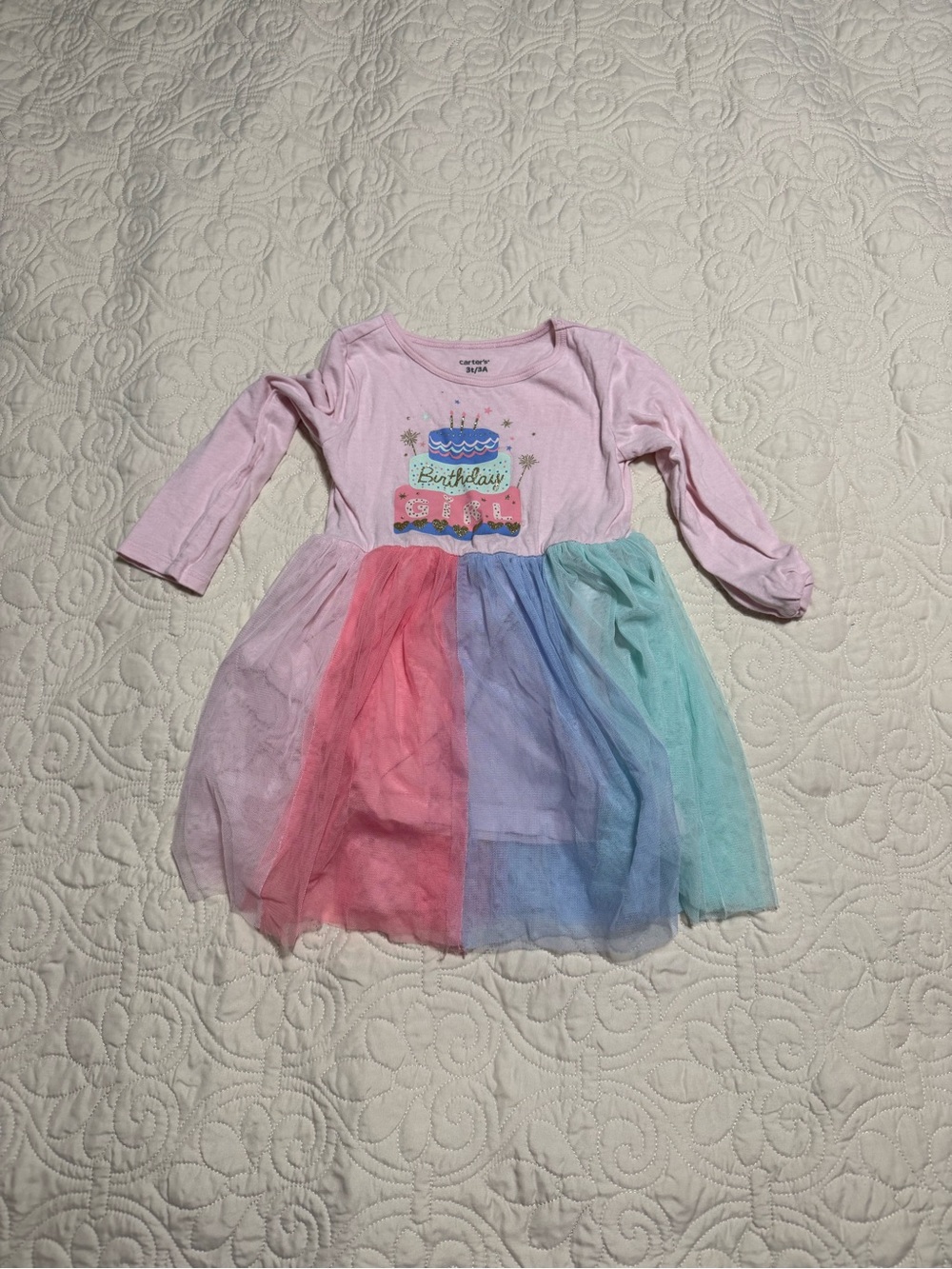 Girls Birthday 3T Tutu Rainbow dress pink long sleeve with glitter birthday cake